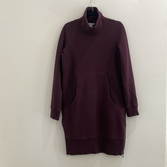Athleta Cozy Karma Funnel Neck Sweatshirt Dress Purple/Spiced Cabernet Sz.M Tall - Picture 5 of 16